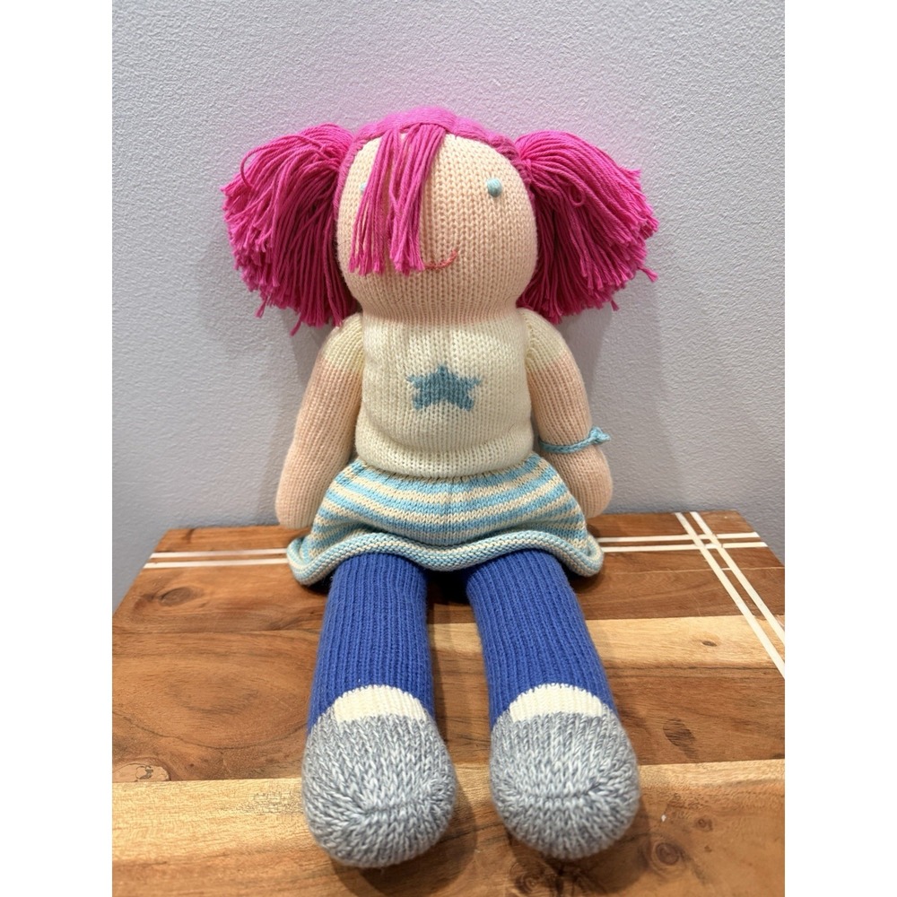 Blabla Knit Plush Lola the Rocker Stuffed Doll Pink Yarn Hair 14" 2012